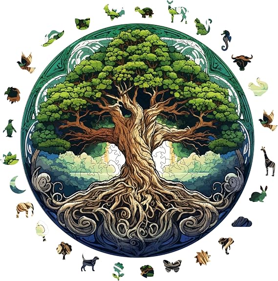 Ahşap Puzzle Yetişkin - Hayat Ağacı - 252 Parça, 29 x 29 cm - Yapıştırıcı Folyo Dahil - Benzersiz Şekilli Parçalar & Özel Figürler - A1-02