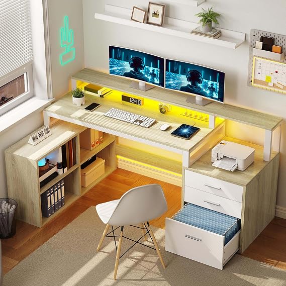 DWVO L Shaped Desk with Drawers
