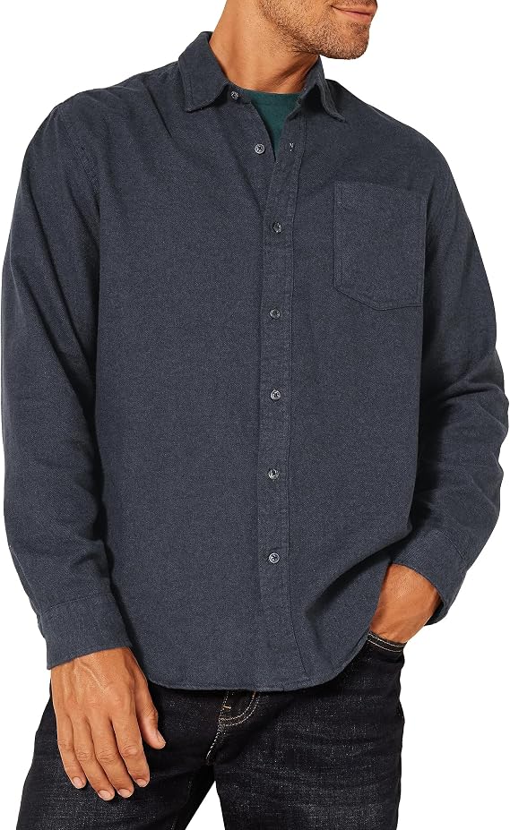 Amazon Essentials Men's Regular Fit Long-Sleeve Flannel Shirt, Soft Brushed Cotton, Lightweight yet Warm