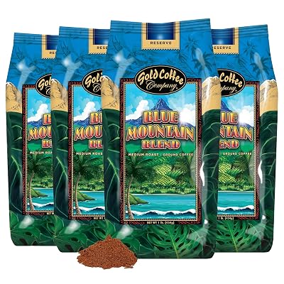 Gold Coffee | Blue Mountain Premium Blend, Medium Roast, Ground | 100% Arabica Coffee, 1 lb. Pack of 4