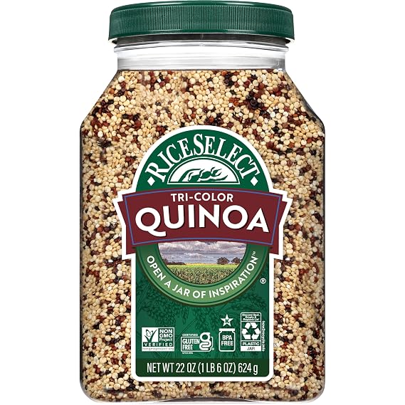 RiceSelect Tri-Color Quinoa, Blend of White, Red and Black Quinoa, Gluten-Free, Kosher, Non-GMO, 22oz Jar (Pack of 1)
