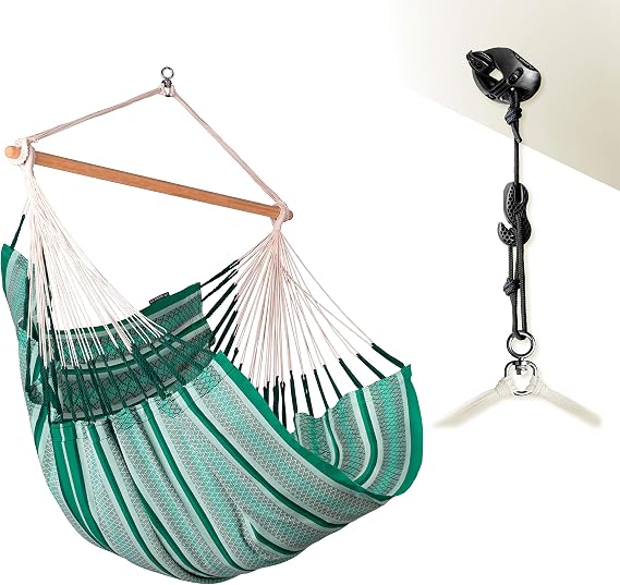 LA SIESTA - Large Comfort Habana Cotton Hammock Chair & CasaMount - Hanging Chair w/Suspension Kit for Walls Ceilings & Square Beams - Indoor Outdoor Swing Hanging Chair Bedroom Balcony - Agave