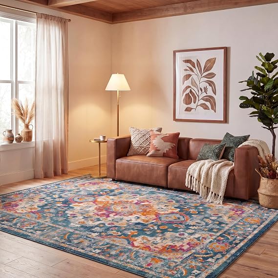 SAFAVIEH Area Rug 8x10 - Madison Collection - Large - Teal & Fuchsia, Boho Chic Medallion Design, Non-Shedding & Easy Cleaning, Ideal for Living Room, Bedroom, Office, Dining Space (MAD154L)