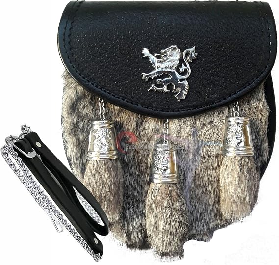 Scottish Kilt Semi Full Dress Sporran Celtic Lion Brass Chrome Bagde Sporran