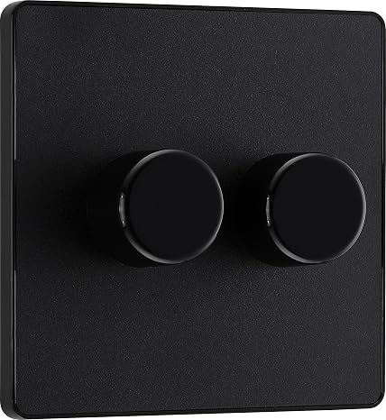 BG Electrical Intelligent Double Wall Dimmer Switch, 2 Way, Screwless Front Plate, Evolve, Matt Black, 200W, PCDMB82B