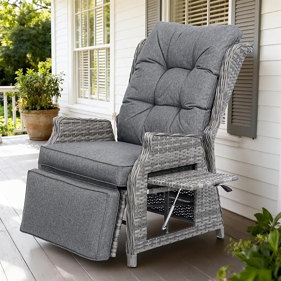 COMLAX FIELD Garden Recliner Chair, Rattan Reclining Sunlounger, Dark Grey