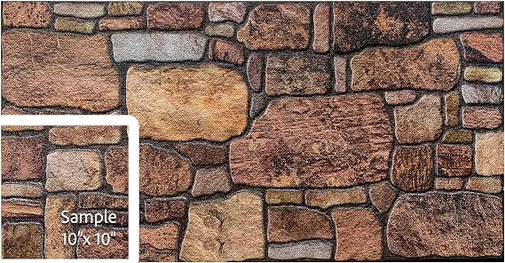 Dundee Deco 3D Wall Panels - Cladding Copper Brown Sepia Stone Look Wall Paneling, Styrofoam Facing for Interior and Exterior Applications, DIY, Sample, Size 10 x 10 in.