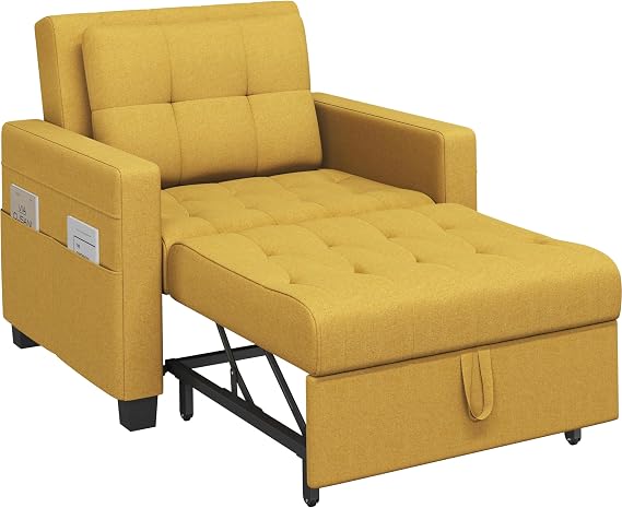 Yaheetech 3-in-1 Sleeper Chair Bed, Convertible Single Sofa Bed, Yellow