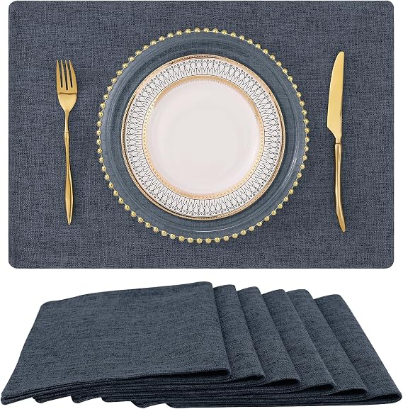 homing Faux Cotton Linen Placemats Set of 6, Cloth Dining Table Mats
