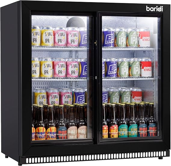 Baridi Back Bar Drinks Fridge/Cooler with Double Glazed Glass Sliding Door & Security Lock for Commercial & Domestic Settings 190L, Black - DH273