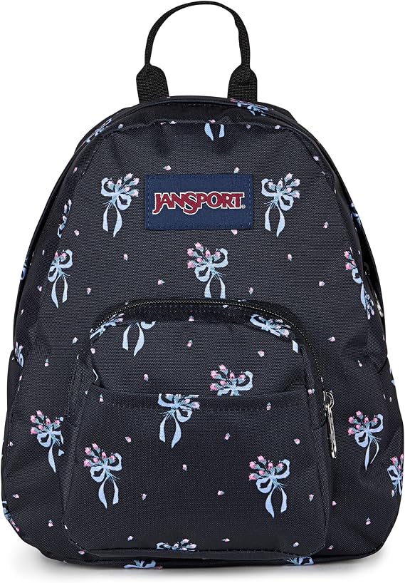 JanSport Half Pint Mini Backpack – Compact Everyday Backpack with Front Utility Pocket, 10 L Capacity, 25 x 22 x 10 cm - Pastel Petal Black