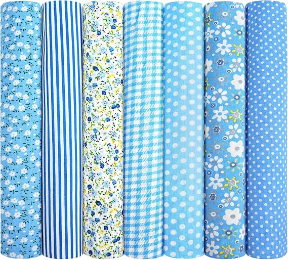 7pcs Fabric Bundles, 20"x20" Cotton Quilting Fabric Squares, Blue