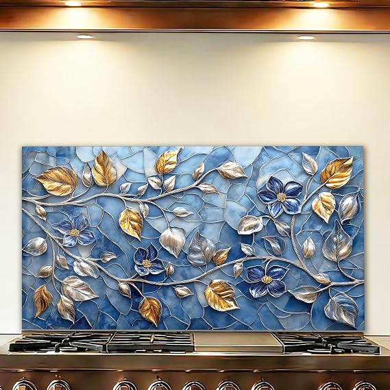LMSDYSHU Tempered Glass Backsplash for Kitchen, Mosaic leaves, Frameless, Stove Backsplash Protector for Wall,Easy to Clean, Home Decor Mosaic leaves, 30x16