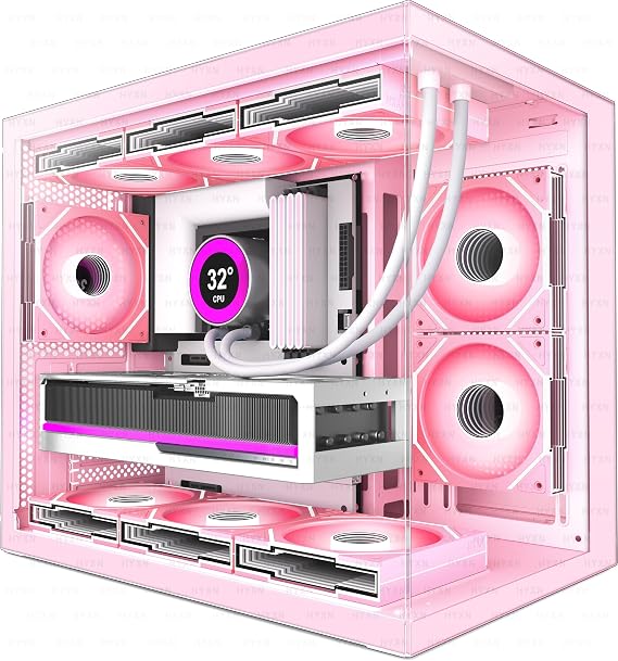H3 ATX PC Case - Pre-Installed 6 Infinity Mirror PWM ARGB Fans - Compact Dual Cavity Mid-Tower Gaming PC Case,360mm Radiator Support - with Type-C 3.2 (Pink)
