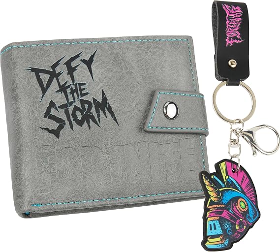 Fortnite Wallet & Keyring Set for Boys & Teens, Wallet with Coin Pocket & Durable Keychain, Gaming Travel Accessories, Gamer Gifts for Boys (Grey)