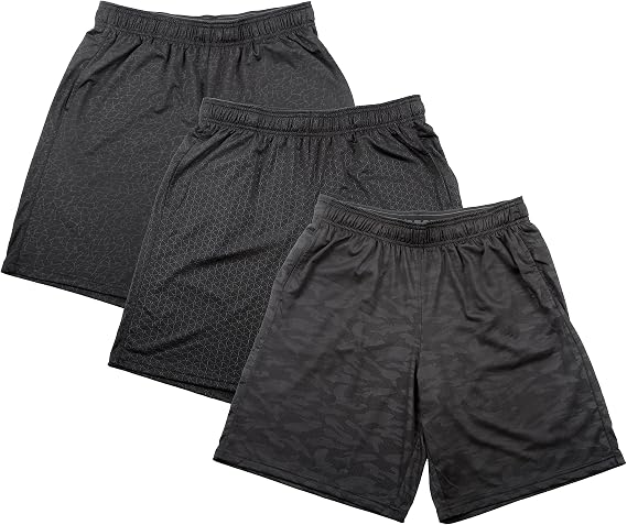 90 Degree By Reflex 3 Pack Mens Basketball Shorts with Drawstring Performance Tech Lightweight Shorts