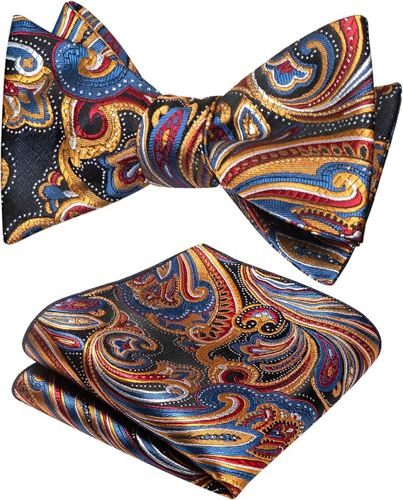 JEMYGINS Original Mens Bowtie Self Bow Tie & Pocket Square Set