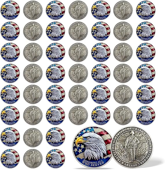 50Pcs Military Challenge Coins, Military Appreciation Coins for Veterans, Thank You for Your Service Veterans Gift, Veterans Coins with Honor Eagle for US Army Service
