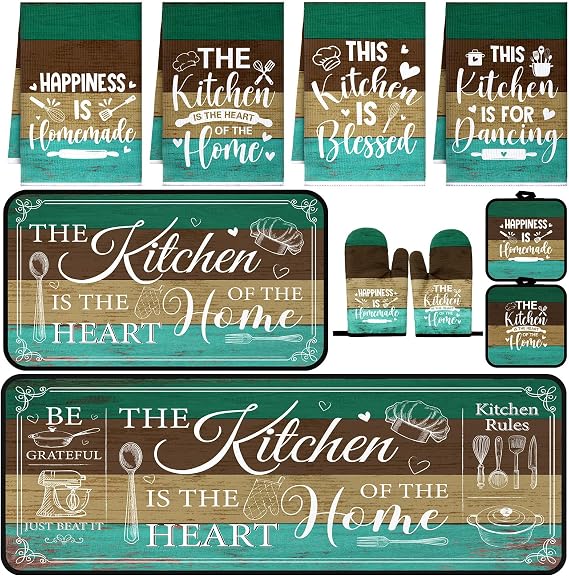 Fourluoo 10 Pcs Teal Blue Kitchen Decor and Accessories Set
