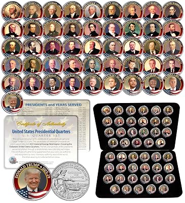 ALL 47 USA PRESIDENTS Complete Coin Set Colorized Washington DC Quarters with Premium Box & Certificate SPECIAL PRICE