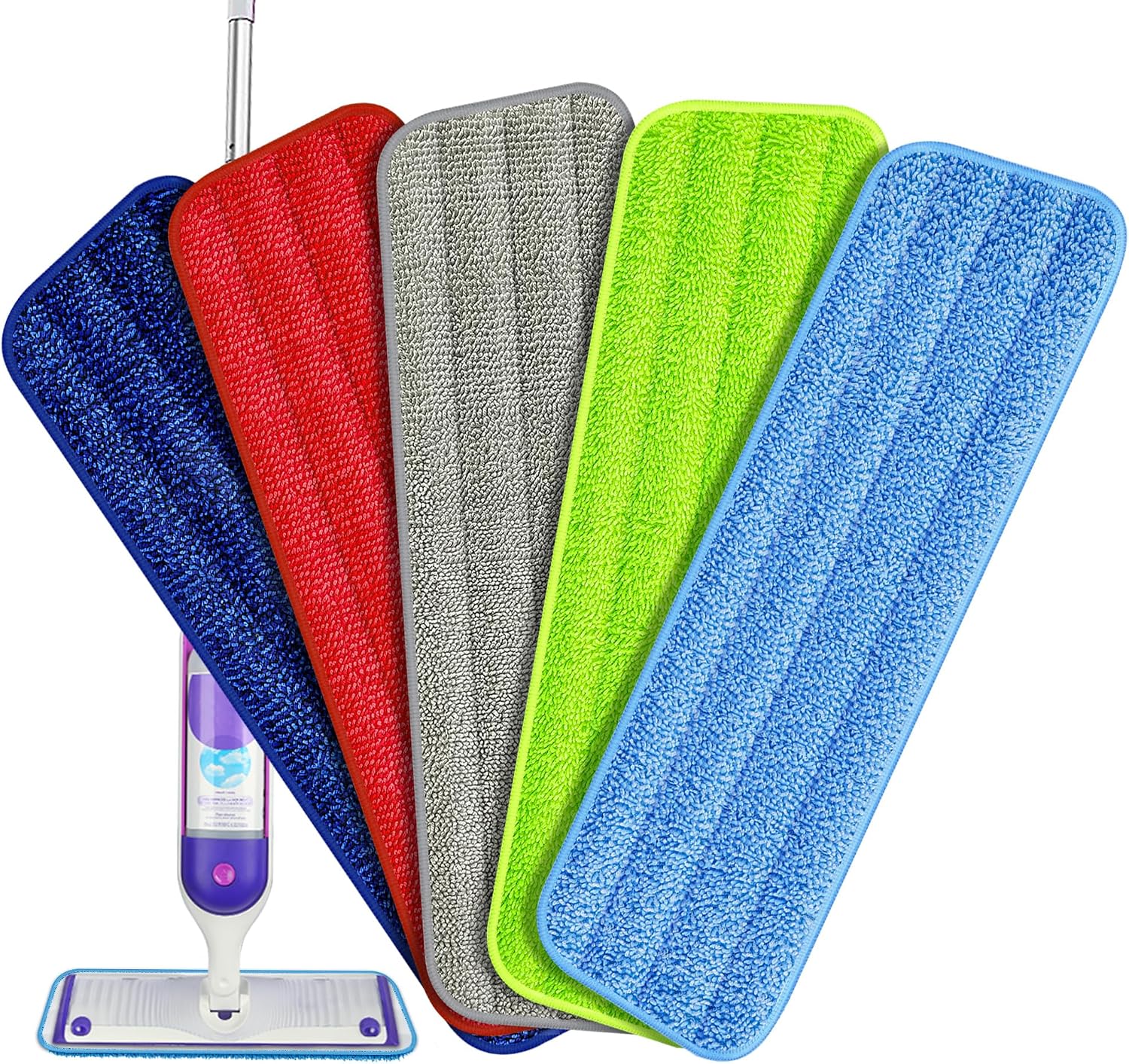 Microfibre Mop Pad Replacement - 5Pcs 15.5" Reusable Washable Cleaning Pads Refills Wet Dry Heads Cloths for All 12-15 inches Velcro Attached Flat Dust Spray Mops for Floors