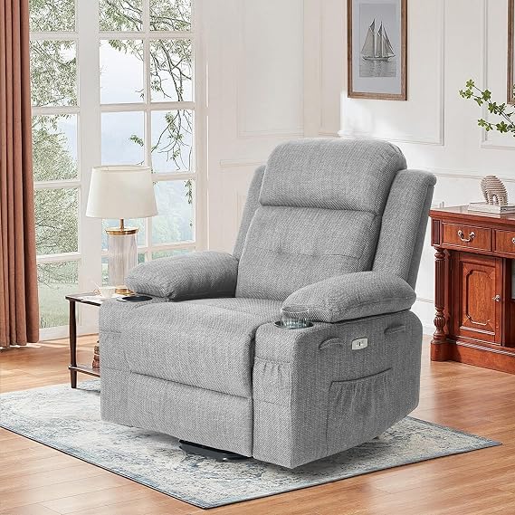 Power Lift Recliner Chair for Elderly with Massage & Heat,Linen-Cotton, Electric Recliner with USB Ports, Cup Holders, Side Pockets, Lift Chair for Living Room, Bedroom