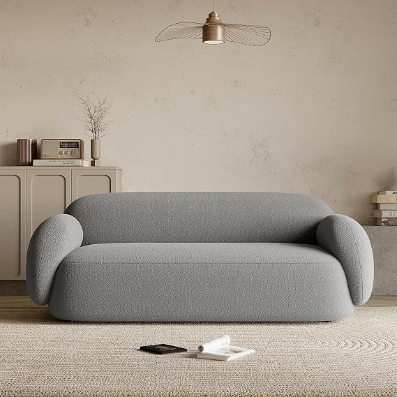 Acanva Dori Boucle Living Room Couch, Rounded Edges, 3-Seater Sofa