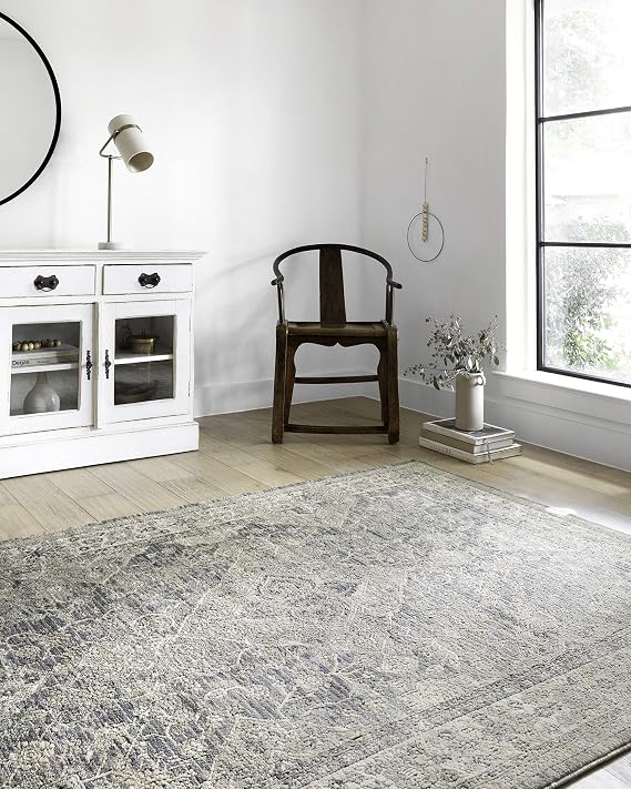 Loloi II Teagan Collection TEA-04 Sky/Natural 6'-7" x 9'-2", .25" Thick, Area Rug, Soft, Durable, Neutral, Woven, Low Pile, Non-Shedding, Easy Clean, Living Room Rug