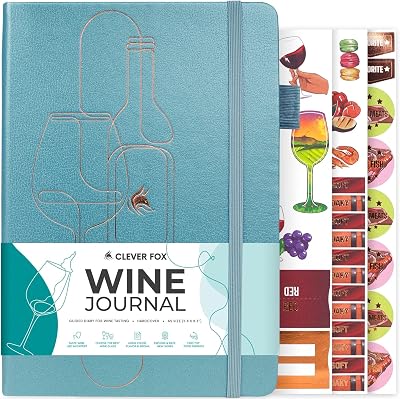 Clever Fox Wine Journal for Wine Tasting – Guided Diary & Log Book with Tasting Instructions, Aroma Wheel, Food Pairing & Glass Guide – 132 Entries, Hardcover, A5 Size Aquamarine