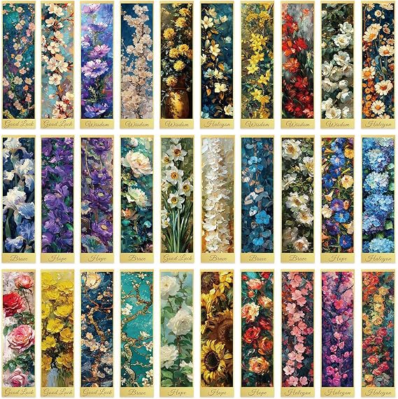 30pcs Vintage Paper Bookmarks Flower Themed Reading Book Mark Aesthetic Book Accessories for Book Lovers Gifts School Essential Stationery (D)