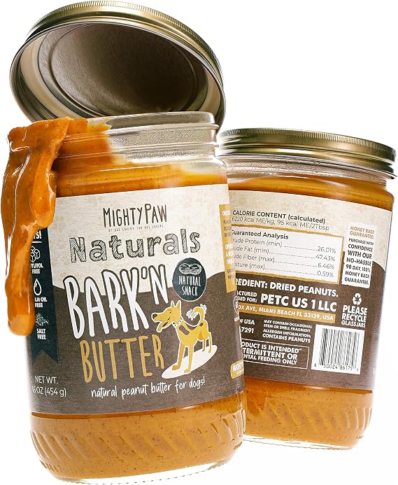 Mighty Paw Bark'n Butter Peanut Butter for Dogs (2 Pack) | 100% Natural Single Ingredient. Dog Safe Peanut Butter Snack. Spreadable for Pets. Made in USA