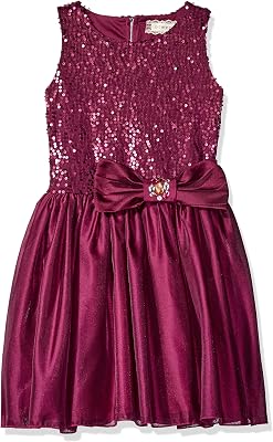 BTween Girls Sequin Special Occasion Satin Dress with Jewelled Bow