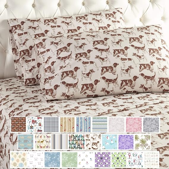 Thermee Micro Flannel Print Sheet Set, Dog Pack, Twin