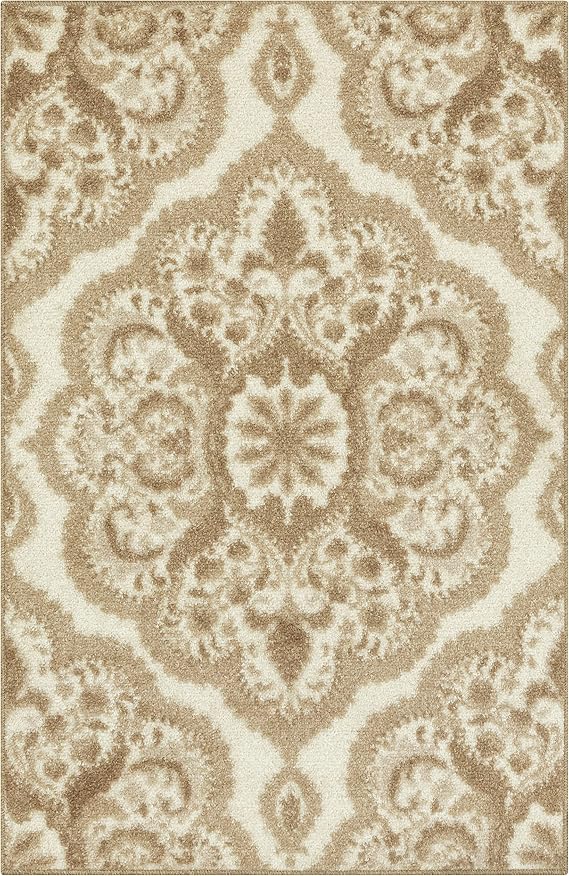 Maples Rugs Vivian Medallion Area Rug Made in USA Washable, Non-Slip Indoor Carpet for Kitchen, Entryway, and Living Room, 2'6 x 3'10, Beige