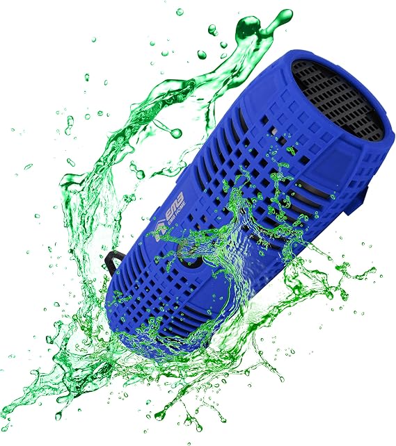 EMB ES960Bt Waterproof Bluetooth Portable Speaker, Blue - 10-Hour Rechargeable Battery, Built-in Mic Speakerphone, Dual 6W Drivers, 3.5mm AUX, Micro USB Charging