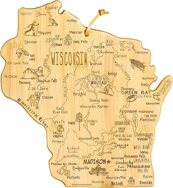 Totally Bamboo Destination Wisconsin State Shaped Cutting Board