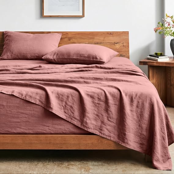 Bare Home Washed Sheet Set 1800 Ultra-Soft (Queen, Dusty Rose)