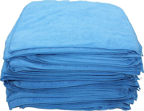 HI-TECH Bulk Microfiber Towels 16x16 Auto Detailing & Cleaning Cloths Ultra Absorbent, Lint-Free, Durable Sewn Edges Multi-Surface Car, Home & Shop Use Blue, 100 Pack