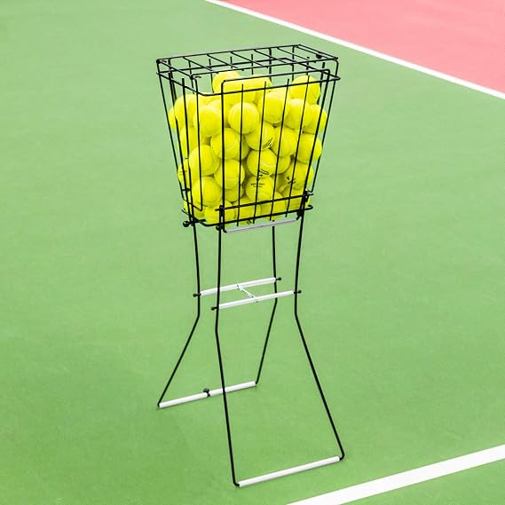 Vermont Tennis Ball Basket & Hopper | 72 Ball Capacity - Heavy Duty Steel Frame with Lockable Lid & Portable Handles - Weatherproof Design - Training Practice Equipment