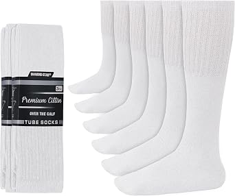 Diamond Star 6 Pairs Mens Over the Calf Tube Socks, Cushioned Cotton Athletic Knee High Socks, Big & Tall