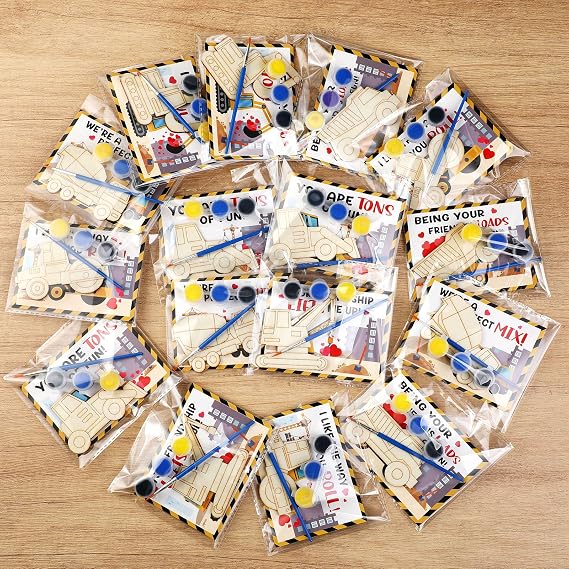 Ctosree 24 Pack Wooden Crafts Kit for Kids DIY Painting Art Set Classroom Exchange Gifts School Party Favors Creative Wood Crafts Supplies for Ages 4-8 8-12(Construction Themed)