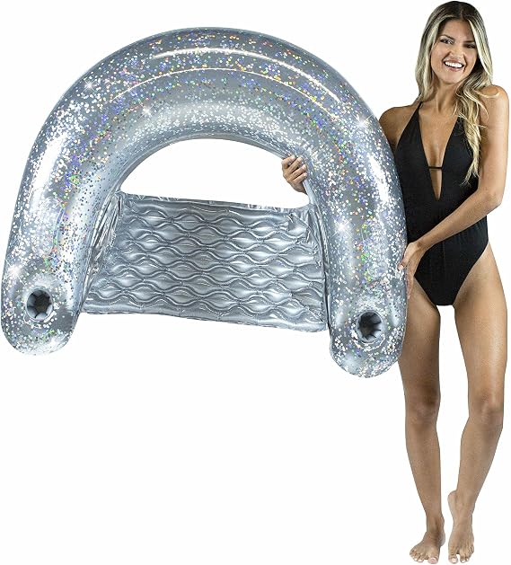 Poolcandy Sun Chair Water Raft, Multiple Chair Styles (Silver Glitter) | Inflatable Pool Lounger - Multiple Chair Styles Available