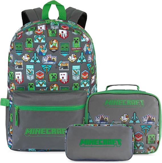 Get Trend Minecraft Boys Large Backpack 3 Pcs Set, 46cm School Bag