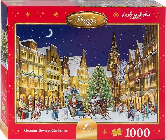 COPPENRATH Christmas Jigsaw Puzzle 1000 Pieces for Adults - German Town at Christmas by Barbara Behr | Premium Holiday Winter Puzzles, Festive Victorian Town Scenery, Family Activities, 27 x 19.5 in