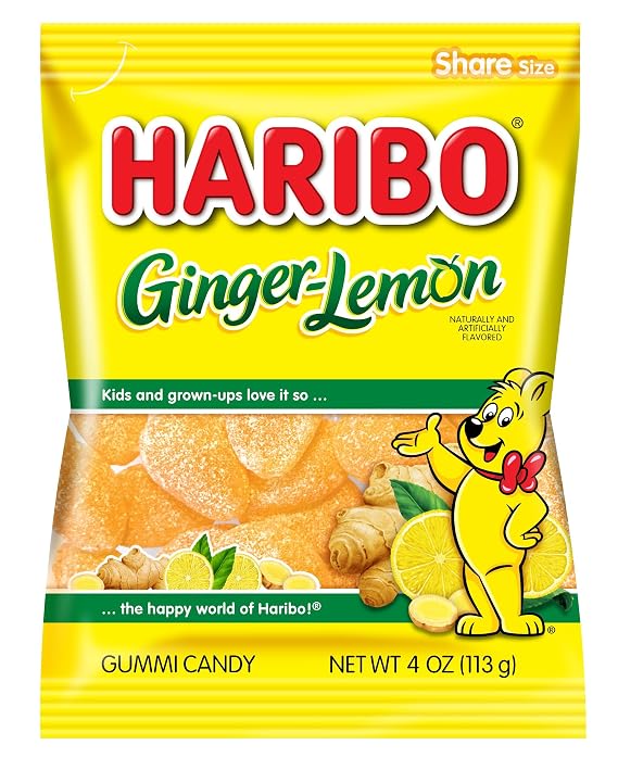 HARIBO Ginger Lemon Tangy Gummy Candy, 4 oz. Bag