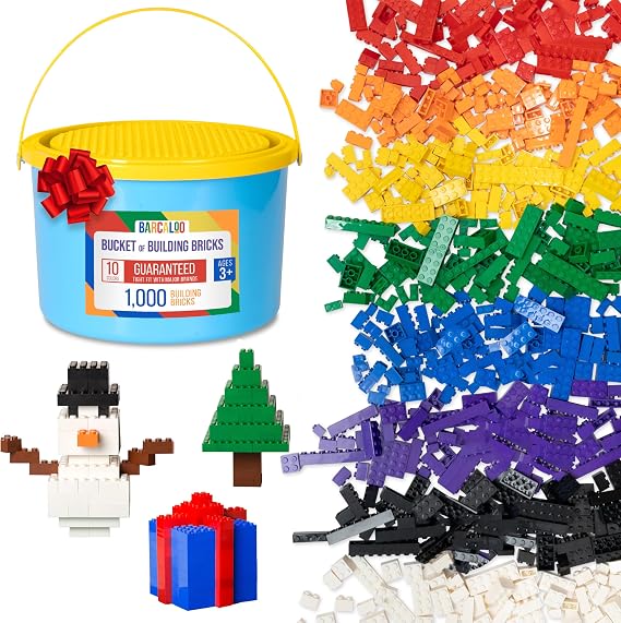 Barcaloo 1000 Piece Building Bricks Kit - Classic Colors, Axles Included