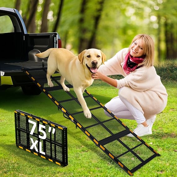 Dog Ramp for Car & Truck & SUV & Stairs - Joint-Friendly, Anti-Slip, Gentle Slope,Extra Wide & Stable, Up to 200 lbs