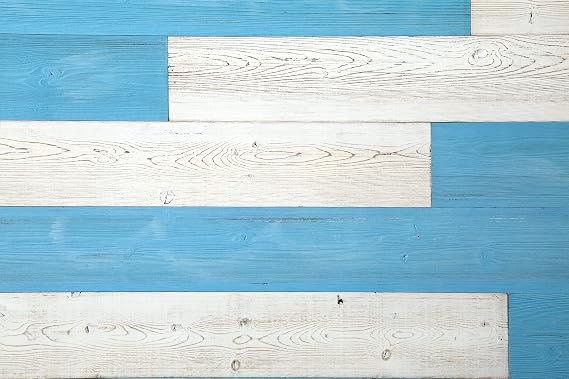 Woody Walls Peel and Stick Wood Planks | Real Wood Wall Panels | Premium Set of 12 Wood Planks (19.5 sq. ft. per Box) Blue Sky, White