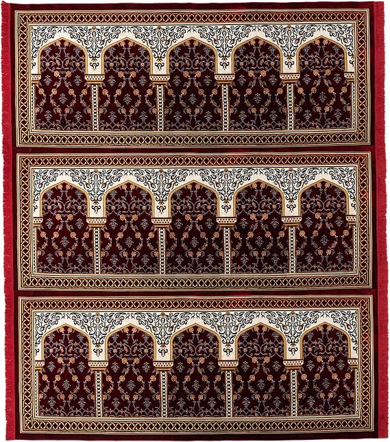 Modefa Turkish Islamic Prayer Rug - Multi Person Janamaz Sajada for Family or Large Gathering & Group Praying Carpet - Wide Velvet Praying Mat (15 Person: 142in x 118in)