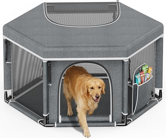 Whelping Box for Extra Tall Dog Puppies Hexagonal Whelping Playpen 120x62CM
